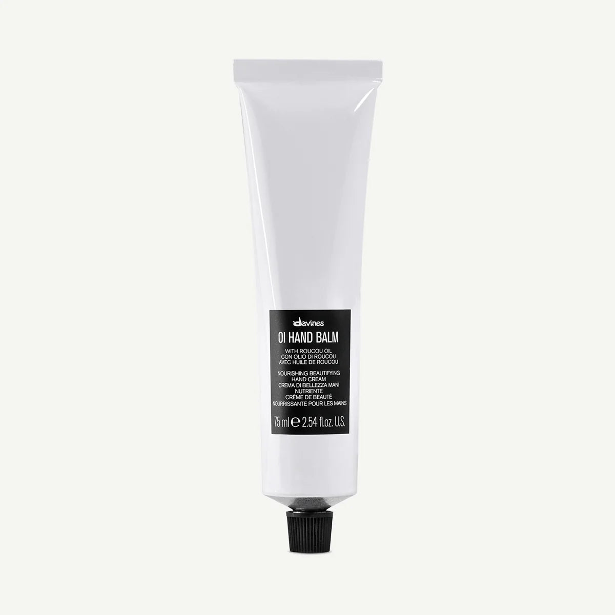 Davines OI/Hand Balm i vit tub med svart hätta, närande handbalsam berikat med rosmarinolja för mjuka och återfuktade händer.