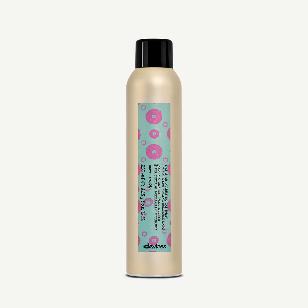 Produktbild av This is an Invisible No Gas Spray i beige förpackning med svart lock, en miljövänlig hårspray från Davines för styling och hårvård.